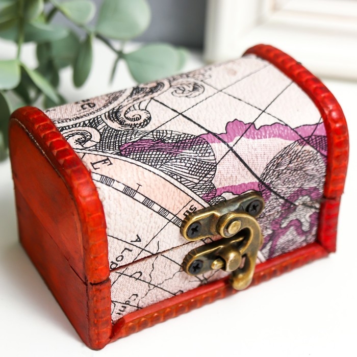 Шкатулка дерево сундучок "Карта" 6х6х9 см