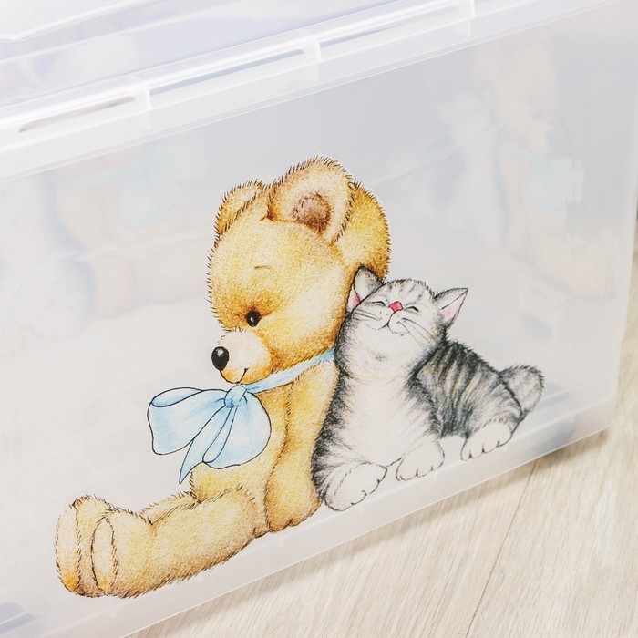 Контейнер для хранения «Мишка и котёнок», 35 л, 50,5×31,5×28 см, на колёсиках, прозрачный Контейнер для хранения «Мишка и котёнок», 35 л, 50,5×31,5×28 см, на колёсиках, прозрачный