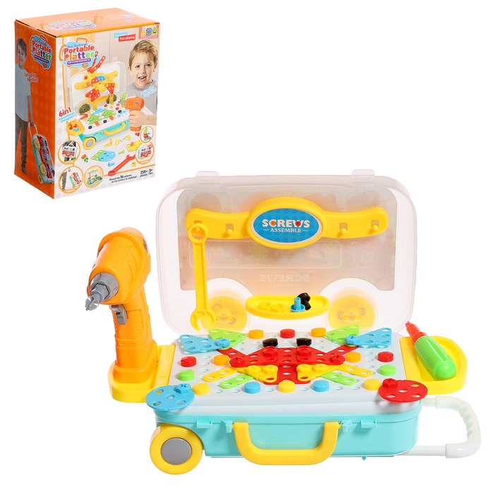 Конструктор винтовой &laquo;Юный мастер&raquo;, 6 в 1, в чемодане, с электрическим шуруповёртом