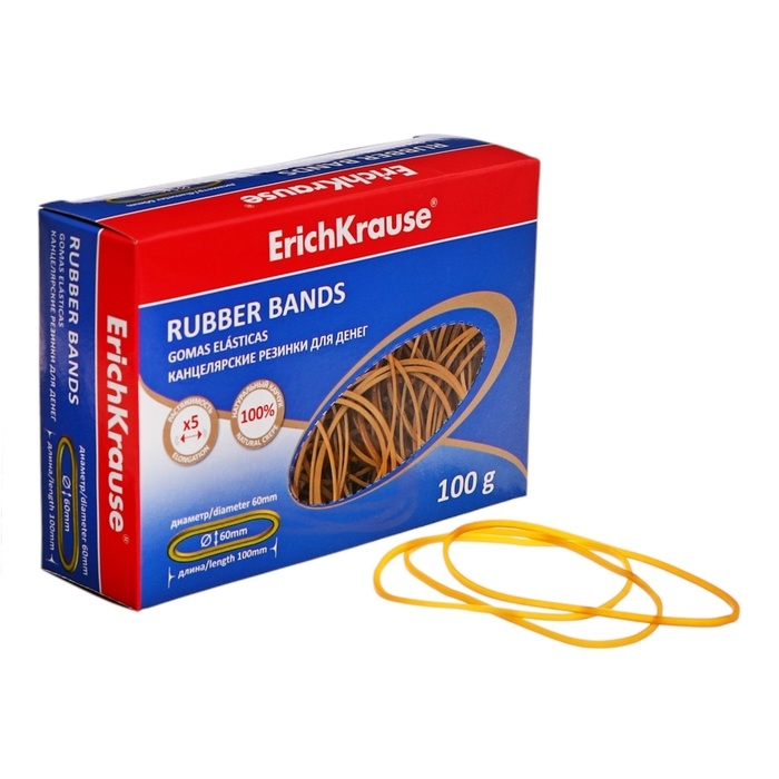 Банковская резинка, 100 г, ErichKrause, диаметр 60 мм, длина 100 мм, 100% каучук, в коробке-деспенсере, натуральный цвет Банковская резинка, 100 г, ErichKrause, диаметр 60 мм, длина 100 мм, 100% каучук, в коробке-деспенсере, натуральный цвет