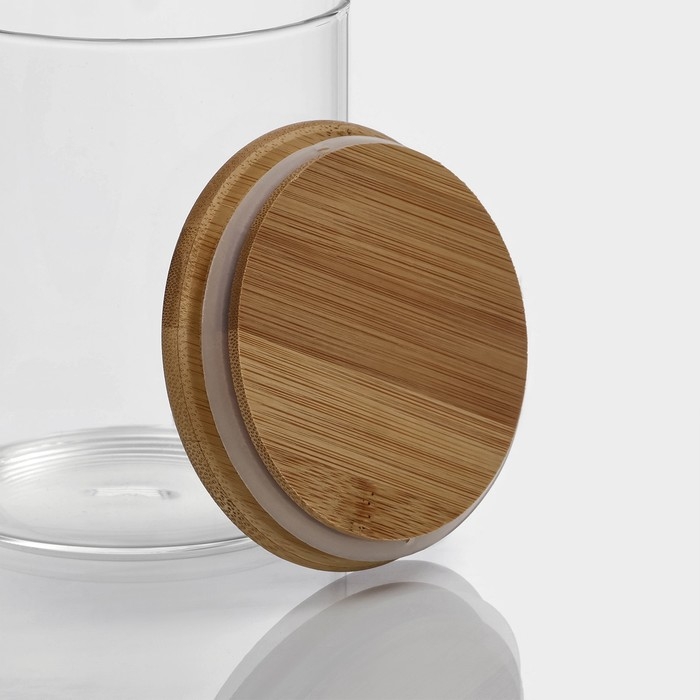 Банка стеклянная для хранения сыпучих продуктов «Эко», 700 мл, 10×12,5 см, с бамбуковой крышкой Банка стеклянная для хранения сыпучих продуктов «Эко», 700 мл, 10×12,5 см, с бамбуковой крышкой