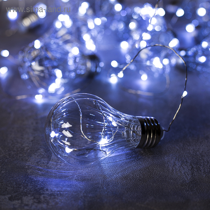 Гирлянда &laquo;Нить&raquo; 3 м роса с насадками &laquo;Лампочки объёмные&raquo;, IP20, серебристая нить, 100 LED, свечение белое, 3.5 В