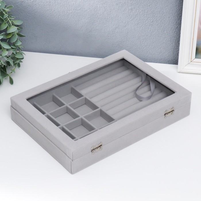 Шкатулка бархат для украшений Шкатулка бархат для украшений "Серый туман" 5х20х28 см