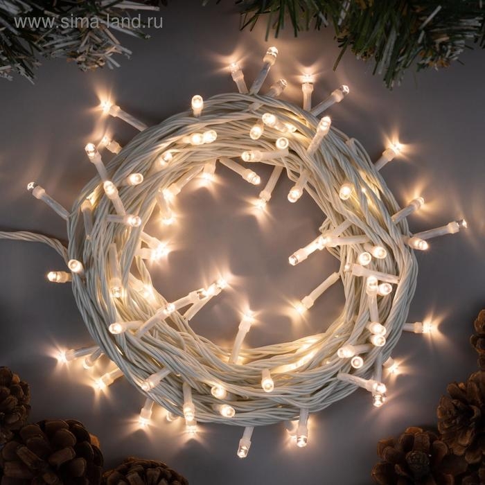Гирлянда &laquo;Нить&raquo; 10 м, IP20, белая нить, 100 LED, свечение тёплое белое, 8 режимов, 220 В