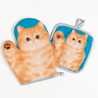 Кухонный набор 2 прихватки Доляна Котики &laquo;Мурка&raquo; , прихватка 17х17 см, варежка 24х18 см, 100% п/э
