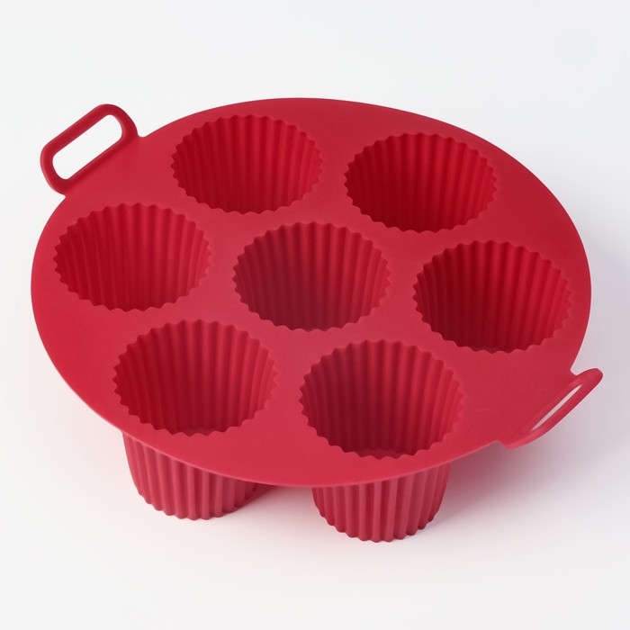 Форма для выпечки Доляна &laquo;Рифленый круг&raquo;, силикон, 20&times;20&times;5 см, 7 ячеек (5,5&times;5 см), цвет бордовый