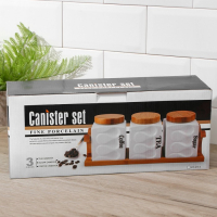 Банки для хранения сыпучих продуктов на деревянной подставке &laquo;Эстет. Волны&raquo;, 3 предмета: 900 мл, 12&times;14,5 см, керамические, цвет белый