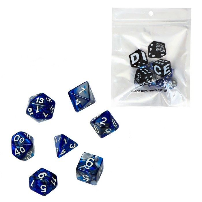 Набор кубиков для D&D (Dungeons and Dragons, ДнД) Набор кубиков для D&D (Dungeons and Dragons, ДнД) "Время игры. Лазурит", серия: D&D, 7 шт