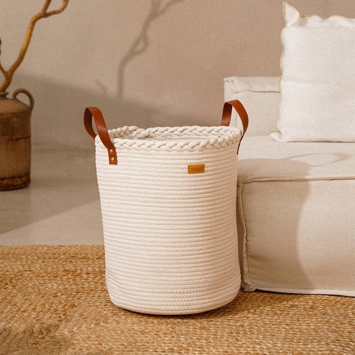 Корзина для белья плетеная круглая SL Home Cotton, хлопок, 35&times;40 см