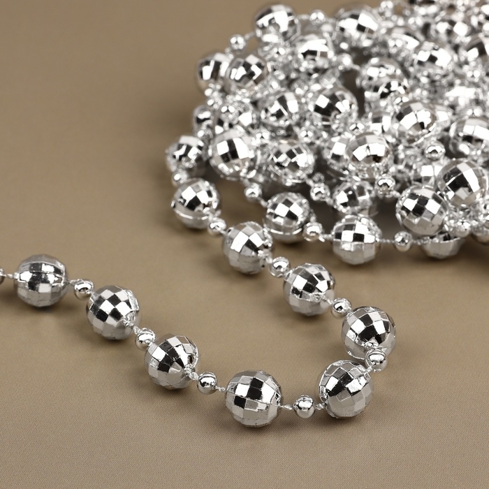 Бусы на нитях &laquo;Диско шар&raquo;, 10/4 мм, 2 м, цвет серебряный