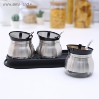 Набор стеклянных банок для сыпучих продуктов &laquo;Сияние&raquo;, 31&times;12&times;12 см, на подставке, 3 шт, цвет чёрный