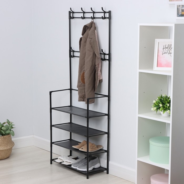 Вешалка - стойка напольная для одежды LaDо́m, полки для обуви, 4 яруса, 60&times;26&times;155 см, цвет чёрный