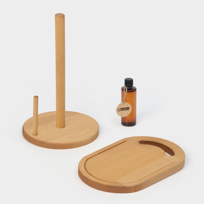 Подарочный набор деревянной посуды Adelica, разделочная доска, держатель для кухонных принадлежностей, масло в подарок 100 мл, берёза