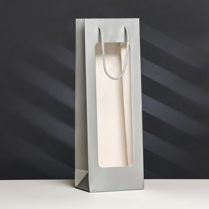 Пакет-переноска для цветов с PVC окном 12,5 &times; 8,5 &times; 36 см, серебряный