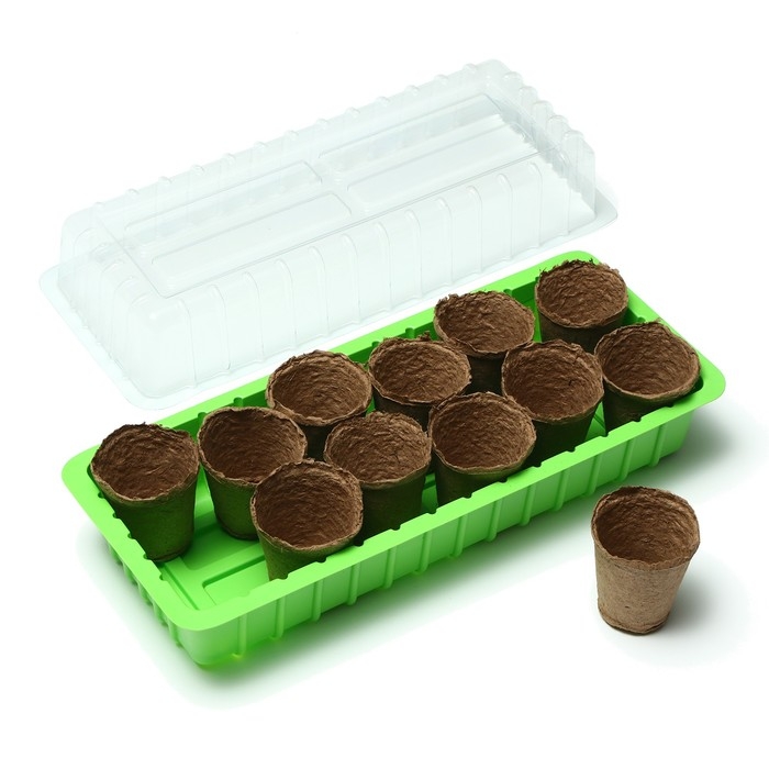 Мини-парник: 36 &times; 13 &times; 12 см, торфяной горшок 6,5 &times; 6,5 см, 12 шт., Greengo