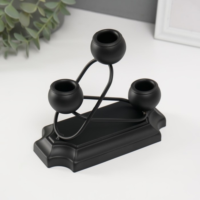 Подсвечник металл на 3 свечи "Моллекулы и овалы" чёрный d=2,5 см 8х16х14 см