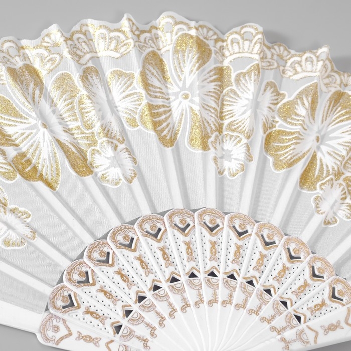 Веер пластик, текстиль Веер пластик, текстиль "Золотые узоры" блёстки МИКС 22,5 см