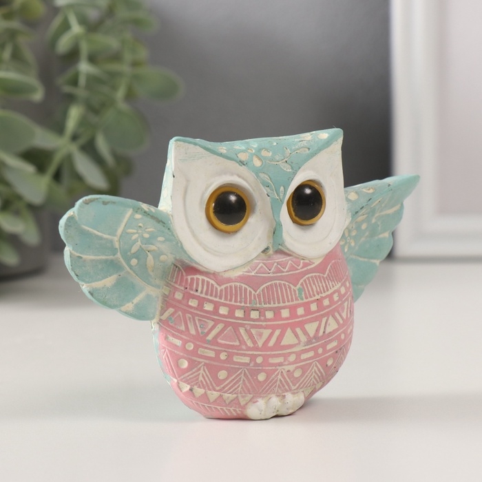 Сувенир полистоун "Цветной филин с расправленными крыльями" геометрич. узоры 11,5х3,2х7,8 см   10323