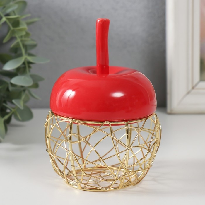 Шкатулка керамика, металл Шкатулка керамика, металл "Яблочко" красная 8,5х8,5х12 см