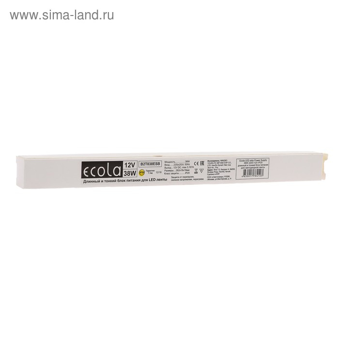 Блок питания Ecola для светодиодной ленты 12 В, 38 Вт, IP20 Блок питания Ecola для светодиодной ленты 12 В, 38 Вт, IP20