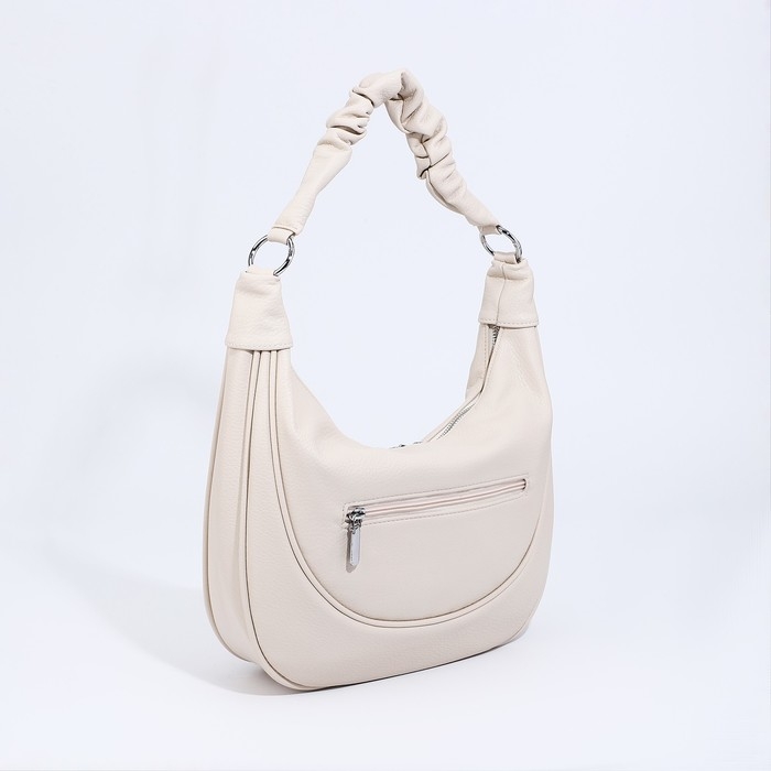 Сумка-мешок на молнии, наружный карман, длинный ремень, цвет светло-бежевый Сумка-мешок на молнии, наружный карман, длинный ремень, цвет светло-бежевый