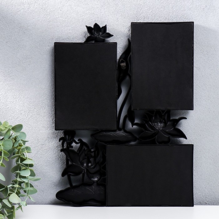 Фоторамка пластик на 3 фото 10х15 см Фоторамка пластик на 3 фото 10х15 см "Лотосы" чёрный 36х27 см