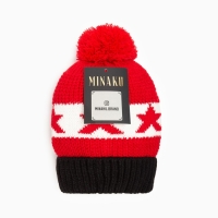 Шапка MINAKU с помпоном, р-р 50-52, цв. красный Шапка MINAKU с помпоном, р-р 50-52, цв. красный