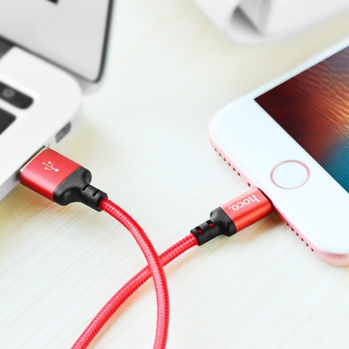 Кабель Hoco X14, Lightning - USB, 2.4 А, 1 м, быстрая зарядка, оплётка нейлон, красный Кабель Hoco X14, Lightning - USB, 2.4 А, 1 м, быстрая зарядка, оплётка нейлон, красный