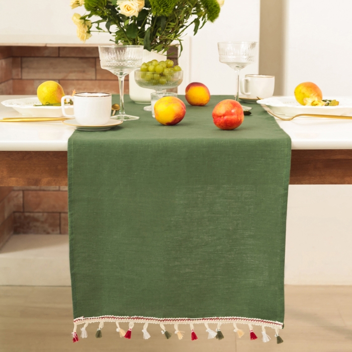 Дорожка Этель Home collection цв.зеленый микс 40х146 см,  100% лён