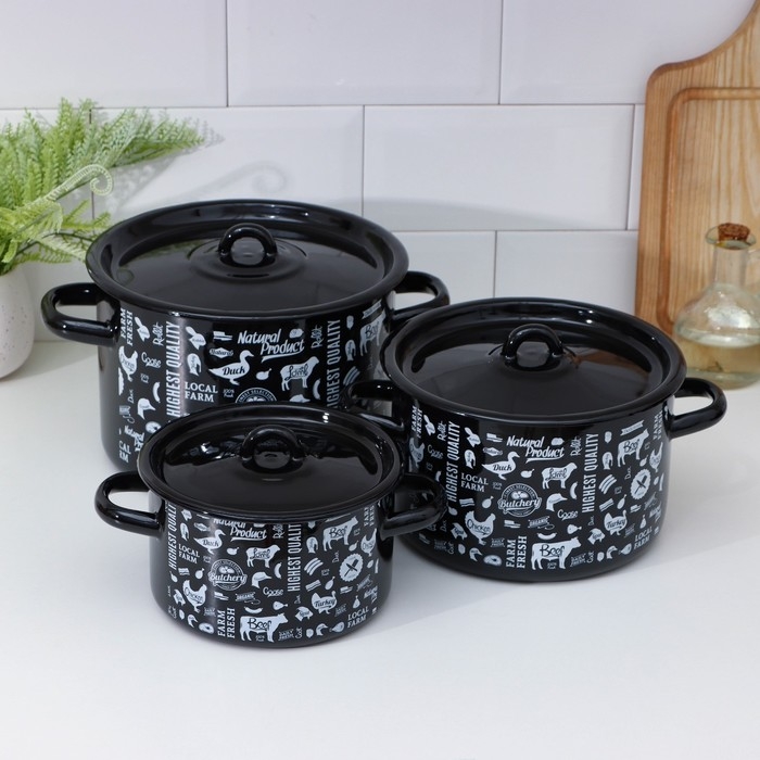 Набор эмалированных кастрюль &laquo;Ферма&raquo;, 3 предмета: 1,5 л, 2,9 л, 4,5 л