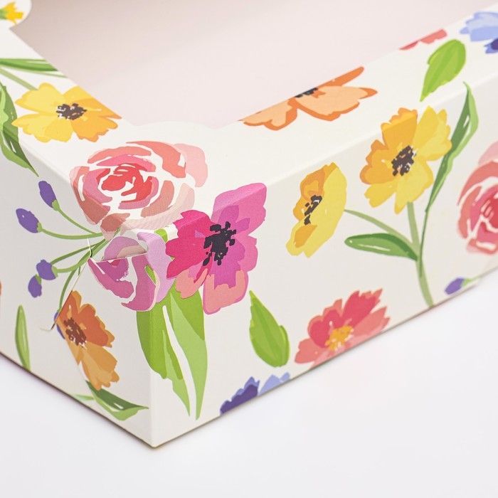 Коробка складная с окном под зефир Коробка складная с окном под зефир "Полевые цветы", 25 х 15 х 7 см