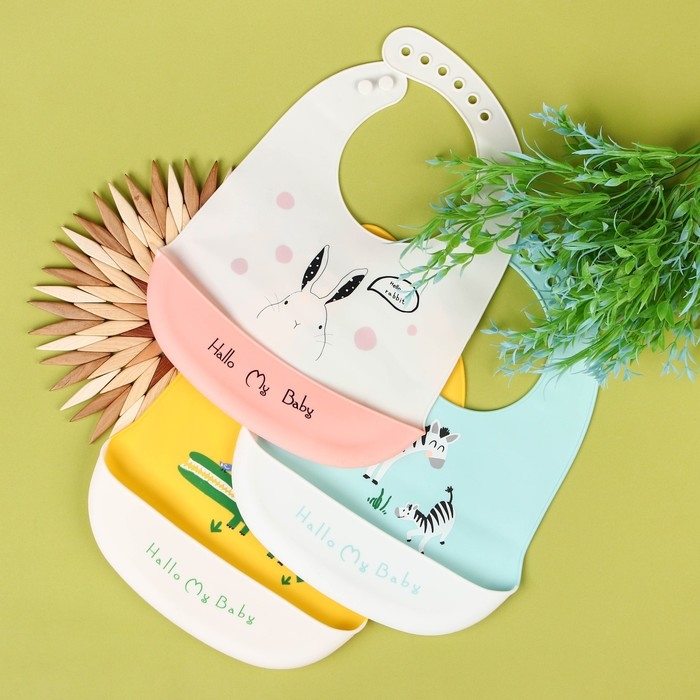 Нагрудник для кормления &laquo;Зайка&raquo; силиконовый с карманом, цвет белый/розовый