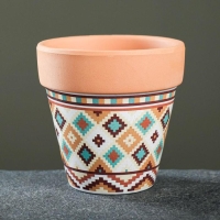 Горшок "Трапеция" терракот с узором, 9х9см, МИКС Горшок "Трапеция" терракот с узором, 9х9см, МИКС