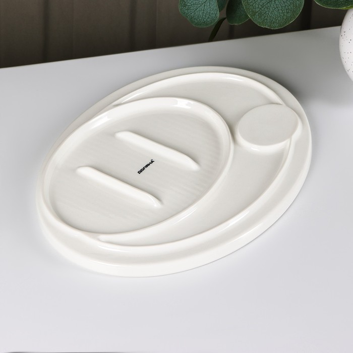 Блюдо фарфоровое с соусником Доляна, 30&times;22,5 см, цвет белый