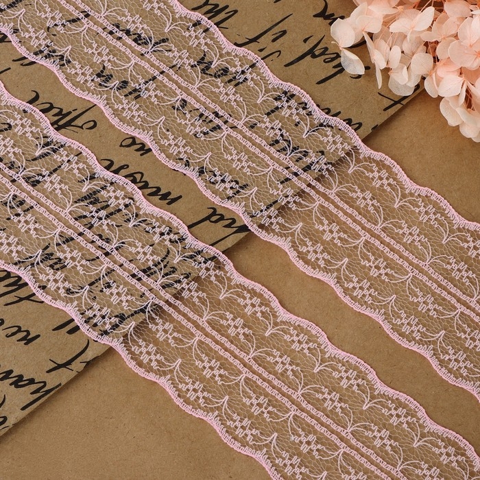 Кружево капроновое, 45 мм &times; 10 &plusmn; 1 м, цвет розовый