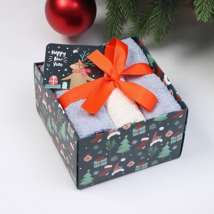 Новый год. Набор махровых полотенец Этель &laquo;Новогодние забавы&raquo; 30х30 см - 3 шт, хлопок 340гр/м2