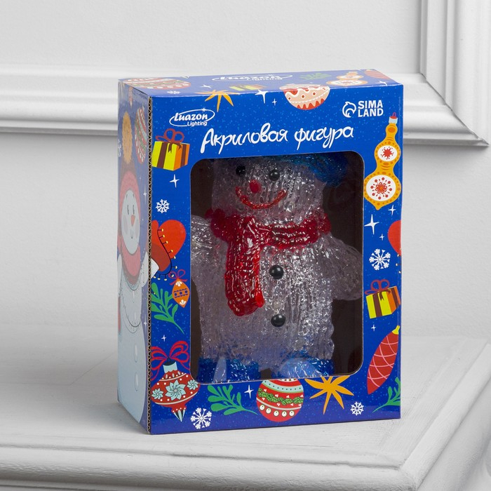 Светодиодная фигура &laquo;Приветливый снеговик&raquo; 13 &times; 20 &times; 8 см, акрил, 10 LED, батарейки ААх2 (не в комплекте), свечение мульти (RGB)