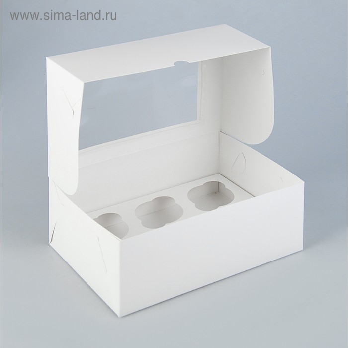 Коробка на 6 капкейков с окном, белая, 25 х 17 х 10 см Коробка на 6 капкейков с окном, белая, 25 х 17 х 10 см