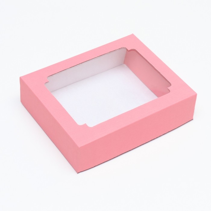 Коробка сборная без печати крышка-дно красная с окном 18 х 15 х 5 см