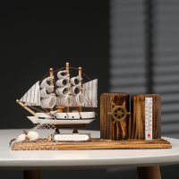 Набор настольный "Корабль" с двумя карандашницами и термометром 25*8*16см Набор настольный "Корабль" с двумя карандашницами и термометром 25*8*16см