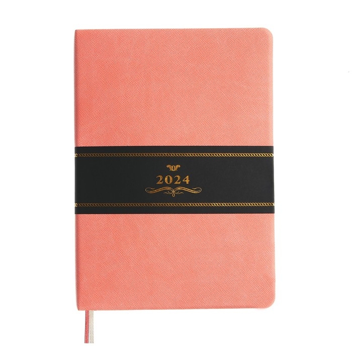 Ежедневник датированный 2024 A5 176 листов, deVENTE.Nobile, мягкая обложка из искусственной кожи, ляссе, кремовый блок 70 г/м2, коралловый