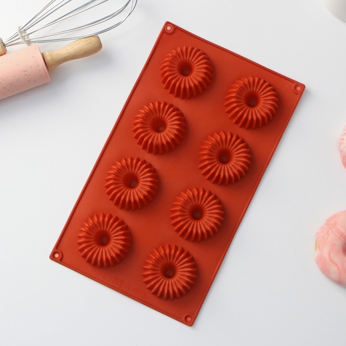 Форма для выпечки Доляна «Кекс», силикон, 29×17×2 см, 8 ячеек (5,8×2 см), цвет коричневый Форма для выпечки Доляна «Кекс», силикон, 29×17×2 см, 8 ячеек (5,8×2 см), цвет коричневый