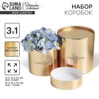 Набор золотых шляпных коробок 2 в 1, упаковка подарочная, &laquo;От всей души&raquo;, 12 х 12, 15 х 15 см