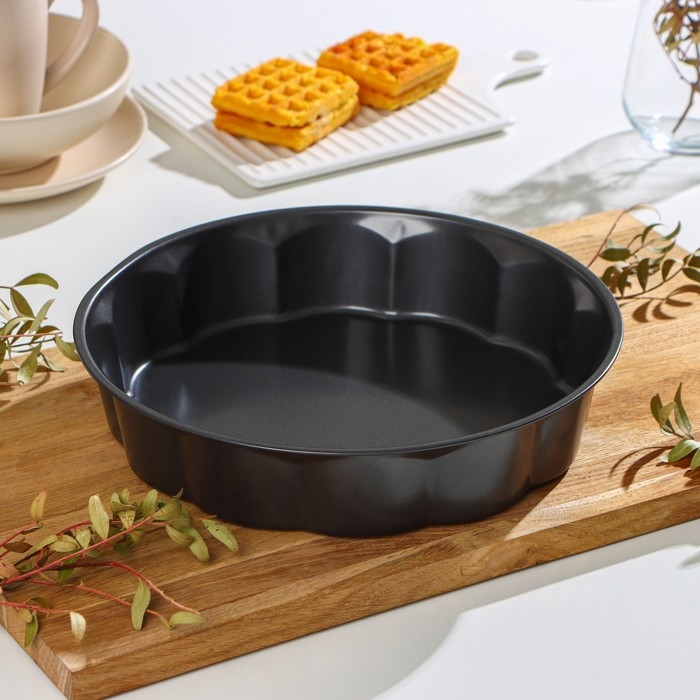 Форма для выпечки Доляна &laquo;Волнистый круг. Жаклин&raquo;, d=28 см, антипригарное покрытие, цвет чёрный