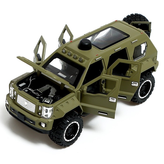 Джип металлический «Армия», 1:24, открываются двери, капот, багажник, инерция, цвет зелёный Джип металлический «Армия», 1:24, открываются двери, капот, багажник, инерция, цвет зелёный