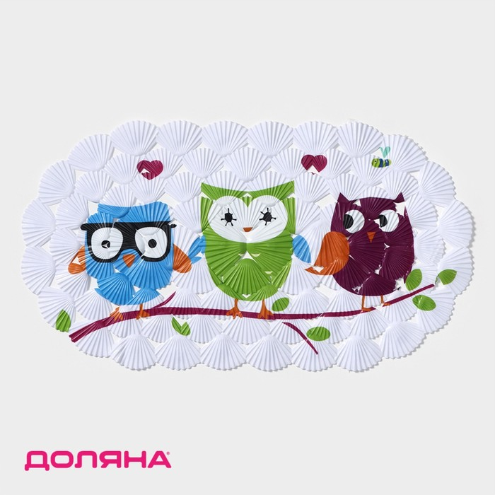 Коврик противоскользящий в ванну на присосках Доляна &laquo;Совы&raquo;, 37&times;67 см