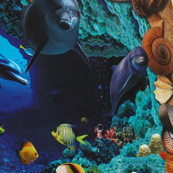 Наклейка интерьерная 3D Наклейка интерьерная 3D "Дельфины" на стену, 90 х 60 см, влагостойкая, ПВХ