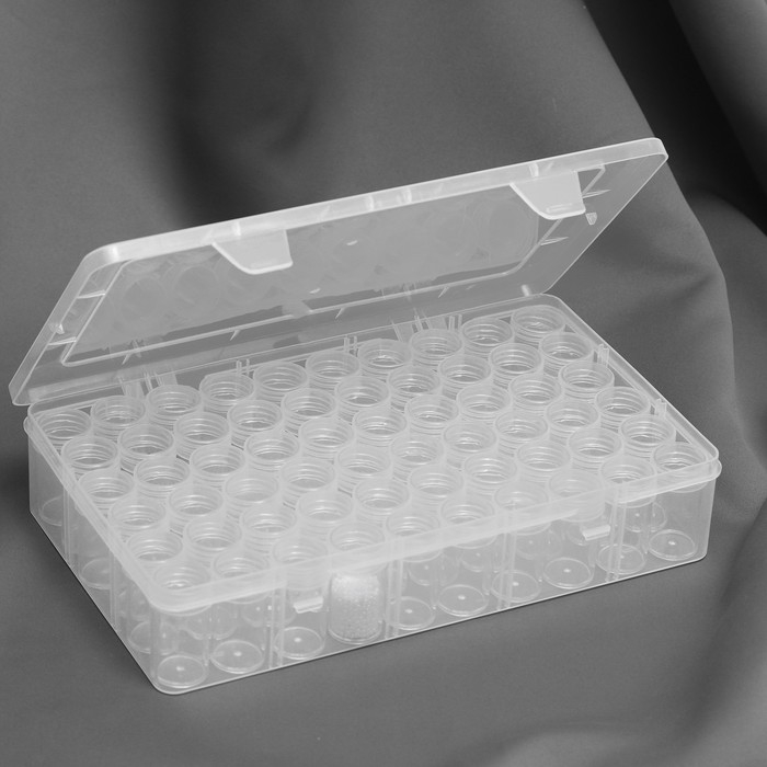 Набор баночек для рукоделия, 60 шт, d = 2,5 &times; 4,8 см, в контейнере, 28 &times; 17 &times; 5,5 см, цвет прозрачный