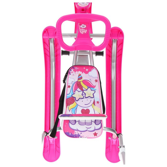 Снегокат TWINY 2 &laquo;Единорог&raquo;, TW2-M/EP, с родительской ручкой, со спинкой и ремнём безопасности, цвет розовый/серый