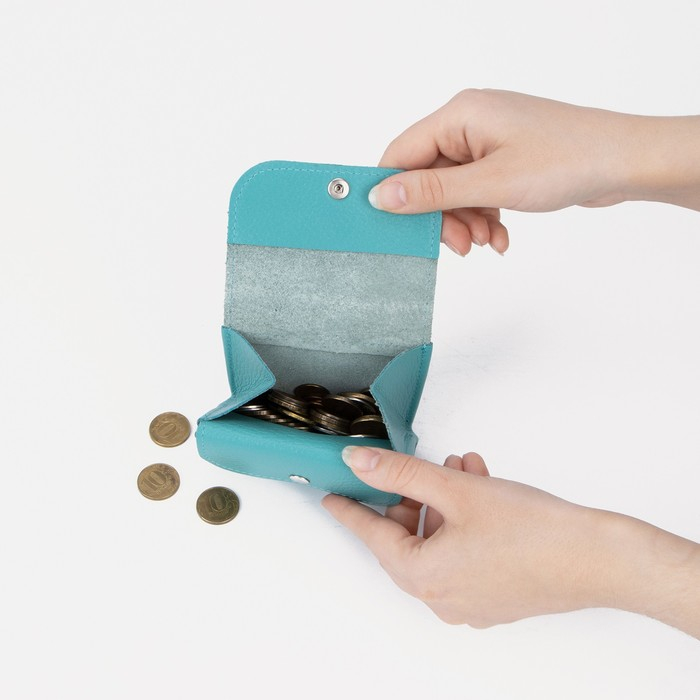 Монетница на кнопке, цвет бирюзовый